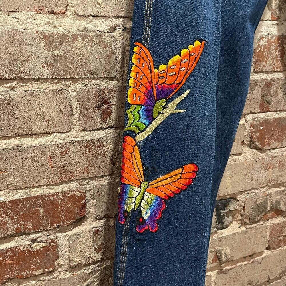Vik Vizette Vintage Embroidered Butterfly Jeans Blue 27 - Picture 3 of 9